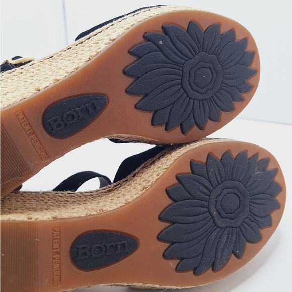 Born Monticello Knotted Wedge Espadrille Sandals Suede Leather 9 Open Toe Black - Picture 7 of 13